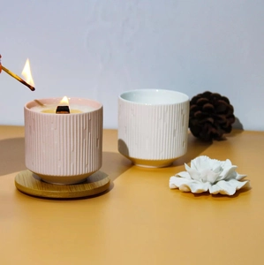 Portcandele In Ceramica Tazza Motivo A Righe Verticali Barattolo Vuoto Decorazione Casa Minimalista Nordica Ornamento Scrivania