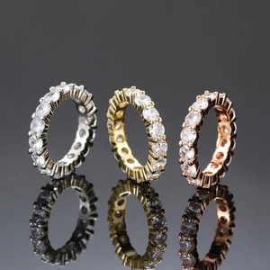 Eternity Ring Classic Round Cubic Zirconia Micro Pave Copper Wedding Band Engagement Jewelry For Women Elegant Polished