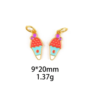 Golden ice cream cone pendant with colorful enamel for DIY jewelry making 9x20mm