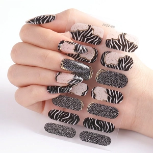 Set di adesivi per unghie in gel con motivi zebrati e dettagli glitter