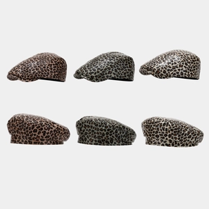 Variety set of leopard print PU leather newsboy and beret hats in multiple stylish colors