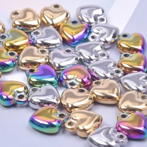 Rainbow and gold heart-shaped stainless steel charms for DIY jewelry making and necklaces