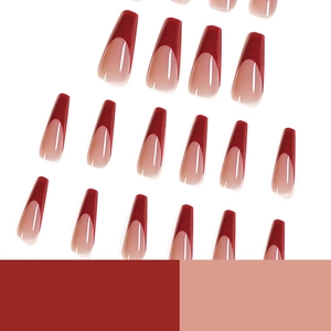 Long ballet French press-on nails in natural pink and deep wine red glossy finish