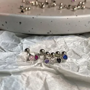 Heart Stud Earrings Titanium Steel Zirconia Cartilage Piercing Helix Jewelry Screw Ball Back Sweet Cool Women