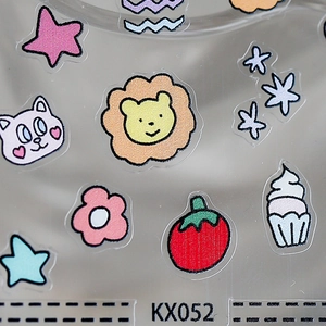 Cartoon embroidered nail stickers featuring lions and flowers with a transparent backing