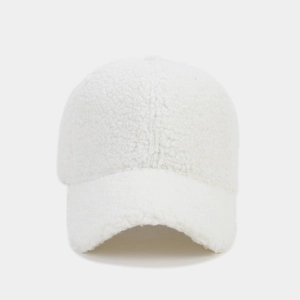 Detailed close-up showing the soft texture of white fleece on the winter baseball cap