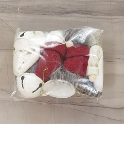 Packaged set of white metal bells and plush faceless gnomes for Christmas tree decoration