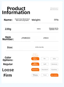 Detailed size chart for high-stretch yoga pants showing 82.5% polyester and 17.5% spandex