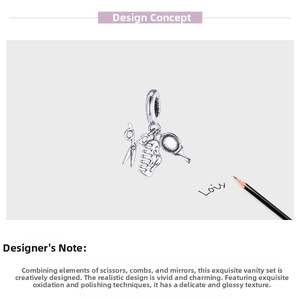 Detail of silver vanity charm set with mirror comb and scissors on gradient background