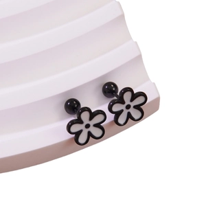 Elegant black and white floral stud earrings made of durable titanium steel for women