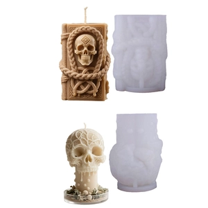 Stampi in silicone per candele a forma di teschio con rilievi per decorazioni DIY
