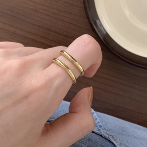 Minimalist 925 Sterling Silver Double Layer Ring Geometric Adjustable Open Band Chic Fashion Jewelry For Women