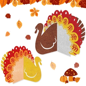 Thanksgiving Turkey Table Centerpiece Ornaments Glitter Paper Standing Desktop Decorations Harvest Festival Style