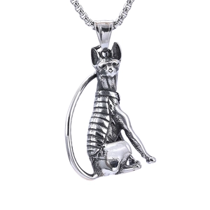 Vintage sphinx cat pendant necklace in stainless steel with a sturdy box chain