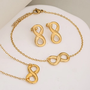 Stainless Steel Infinity Jewelry Set Eternal Lucky Number 8 Necklace Bracelet Stud Earrings Set For Women Simple Jewelry