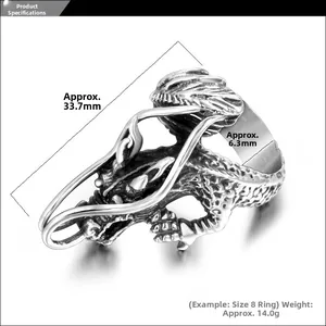 Detailed view of vintage silver dragon ring with 33.7mm length and 6.3mm width measurements