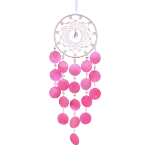 Pink shell dreamcatcher wall hanging with crystal moon pendant for home decor