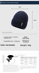 Detailed size chart for men's knit beanie showing dimensions and head circumference guide
