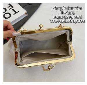Détail du sac coquillage en dentelle montrant la doublure chevronnée et la poche interne