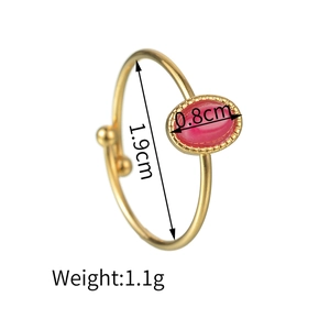 Minimalist gold stainless steel open ring with an oval pink gemstone inlay