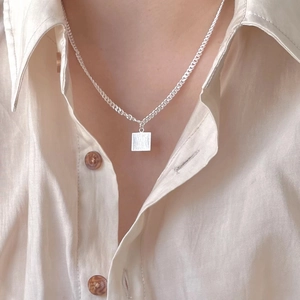 Minimalist 925 sterling silver square pendant necklace on a delicate box chain for women