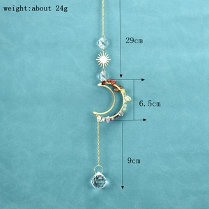 Detailed size chart for golden moon and sun crystal suncatcher with 24g weight info