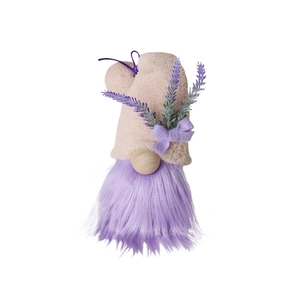 Lavender themed Valentine gnome plush with purple bow and wooden nose desk decor
