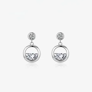 Irregular Geometric Round Earrings 925 Sterling Silver With Cubic Zirconia Hollow Elegant Fashion Jewelry For Women