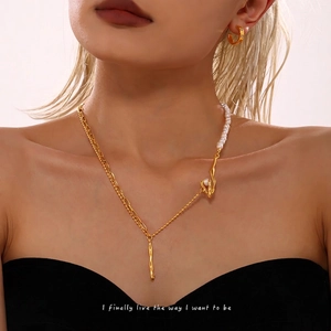 Irregular Baroque Freshwater Pearl Necklace For Women Gold Plated Stainless Steel Chain Fashion Elegant Jewelry Gift