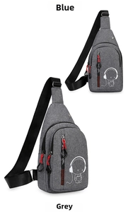 Close-up of the dual-zipper waterproof fabric and cartoon astronaut prints on chest bags