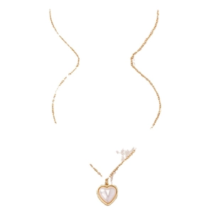 Elegant gold heart pendant necklace with white inlay on a minimalist fine chain for women