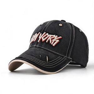 New York Embroidery Washed Cotton Baseball Cap Distressed Retro Streetwear Adjustable Sun Hat For Men Women