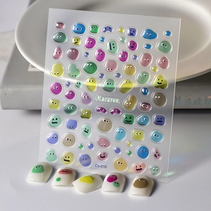 Colorful 3D embossed macaron jelly nail stickers with cute cartoon water drop designs