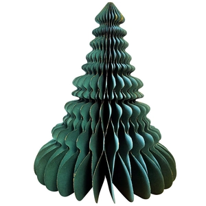 Sapin de Noël en papier alvéolé vert foncé avec des bordures dorées scintillantes
