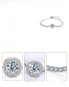Macro detail of S925 sterling silver moissanite bracelet with D color stones and plating