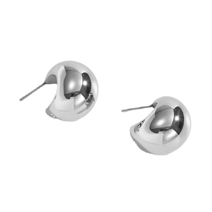 Polished silver titanium steel crescent hoop earrings with wide curved geometric design