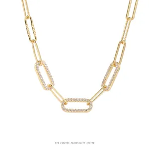 925 Sterling Silver Paperclip Chain Necklace For Women Punk Pave Zirconia Links Gold Silver Plated Hip Hop Jewelry Gift
