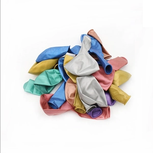 Close-up of uninflated chrome metallic latex balloons in assorted vibrant colors