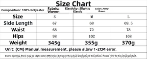Detailed size guide table for women's casual army green jacket and shorts set