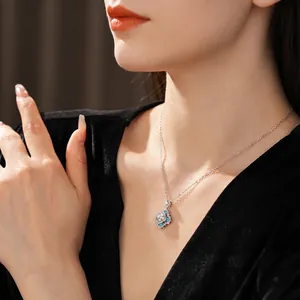 French vintage zircon flower pearl pendant necklace in silver for women