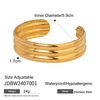 Bracciale rigido regolabile in acciaio inossidabile dorato con trama a coste e impermeabile