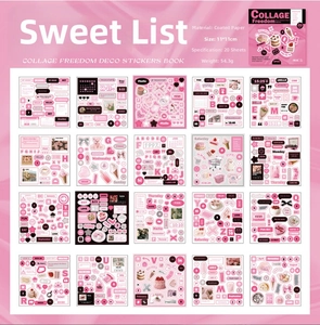 Pink sweet theme DIY collage deco sticker book with 20 sheets of coated paper material
