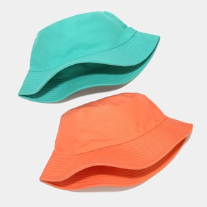 Foldable cotton sun bucket hat in mint green and orange with reinforced stitching