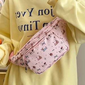 Cartoon Dachshund Dog Printed Nylon Waist Bag Cute Japanese Ins Style Crossbody Chest Pack For Women Girls