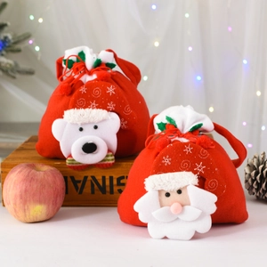 Christmas gift bag set with 3D Santa and polar bear dolls made of soft red felt fabric