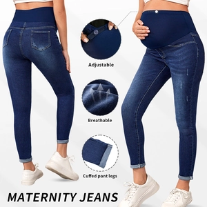 Maternity Jeans High Waist Adjustable Belly Support Skinny Denim Ripped Stretchy Long Pants For Pregnant Women