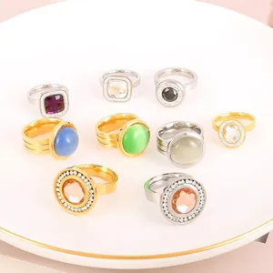 Fashion Rings For Women Stainless Steel Zircon Rhinestone Geometric Luxury Finger Jewelry 18K Gold Plated Elegant Gift