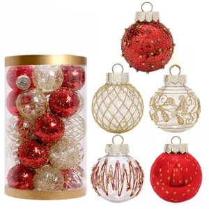 Detailed close-up of 25-piece PET painted Christmas balls set in various gold and red patterns