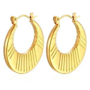 Polished 18K gold-plated stainless steel crescent earrings with vertical striped texture
