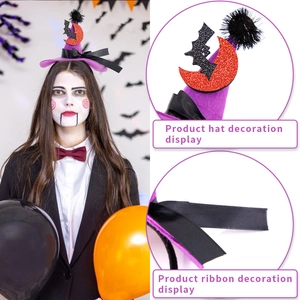 Halloween witch hat headband with moon and bat details for festive party costume decoration